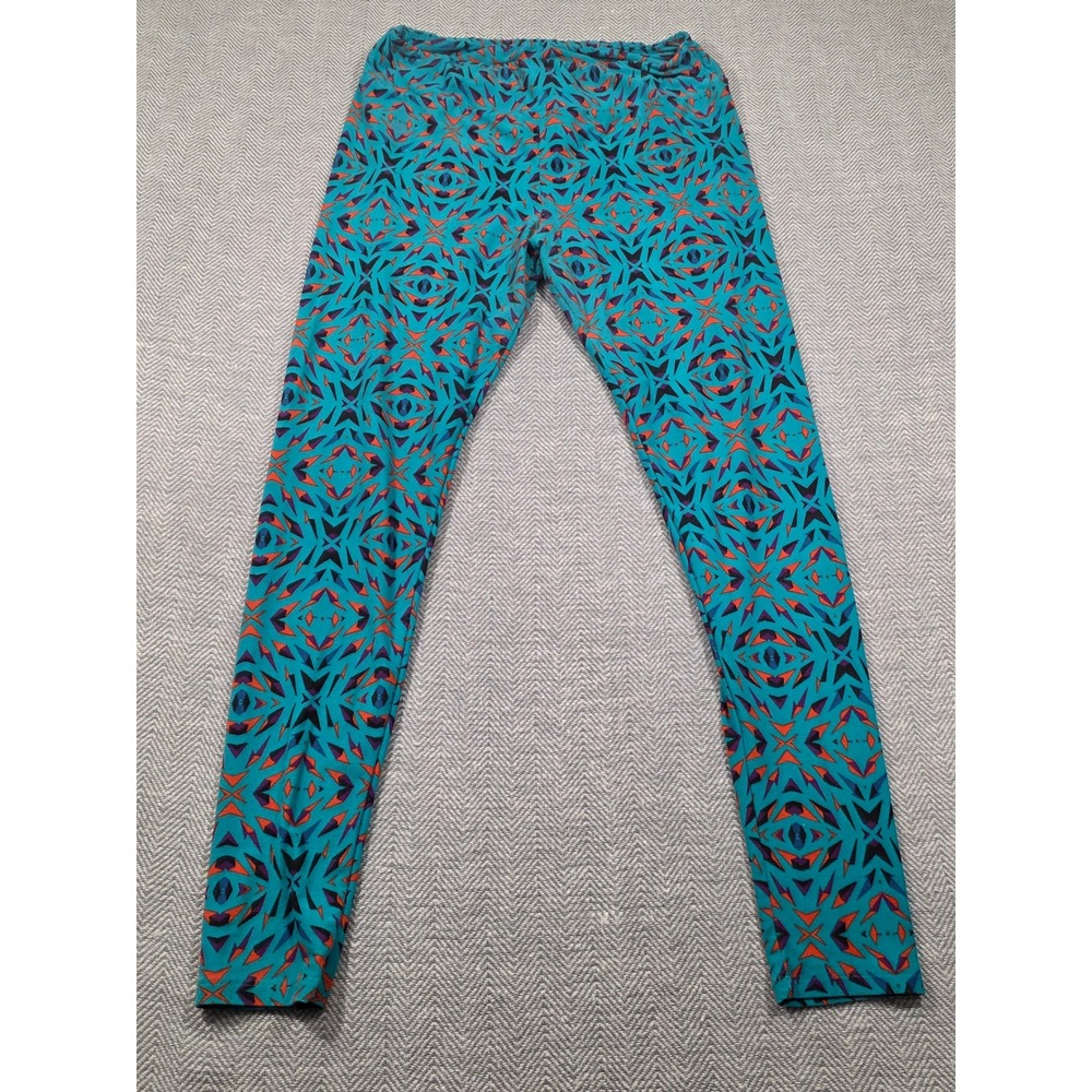 LuLaRoe Leggings Womens OS‎ Teal Orange Geometric Kaleidoscope Print High Rise
